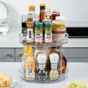 加厚PET透明360°旋转调料收纳盒 厨房置物架--双层大号